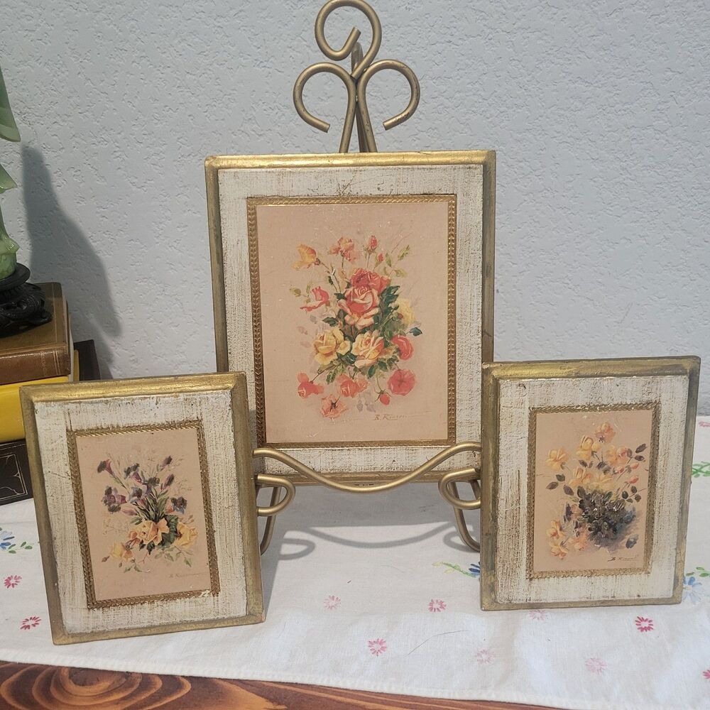 Vintage Florentine Gold Gilt Floral Wall Plaques Set of 3 MCM Made in Italy